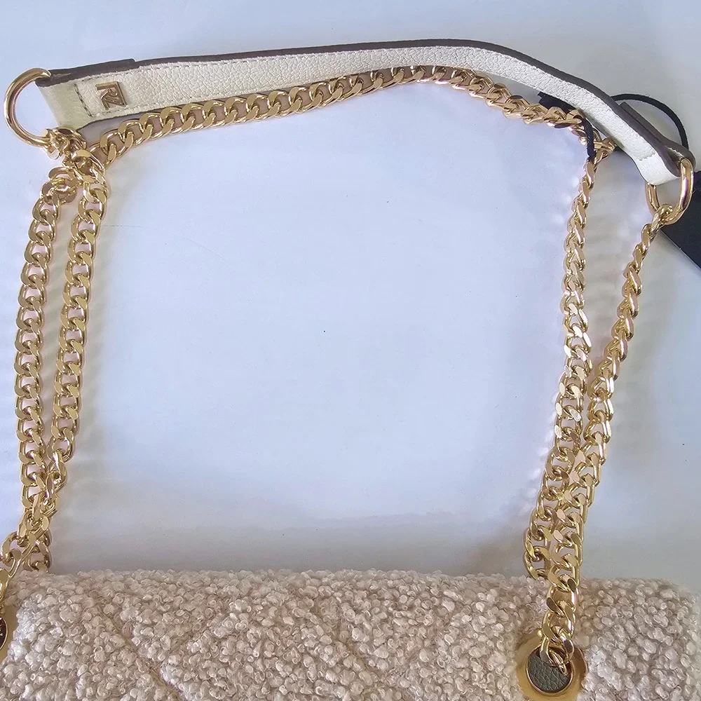 NWT Rachel Zoe Angelica Shoulder‎ Bag Purse Bone Beige Tufted Gold Chain Leopard - Picture 3 of 10